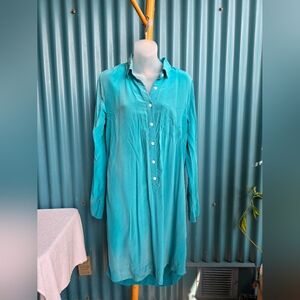 Joe FRESH long Top Shirt 100% Silk Blue Medium